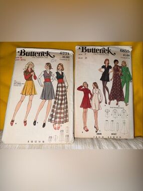 Butterick Vintage 70’s Sewing Patterns young miss & teen maxi mini dress sz 7/8